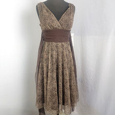 Vestido para mujer London Times marrón sin mangas falda completa NUEVO talla 6 forrado cuello en V