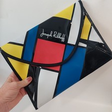 Bolso sin asas de vinilo Joseph Ribkoff POP ART bloque de color estilo geométrico Memphis nuevo sin etiquetas 11"