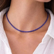 Collar Heishi de 3 mm de lapislázuli y plata | Gargantilla unisex azul elegante y delgada