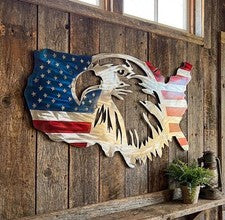 Letrero de bandera de mapa de águila calva americana de metal | Decoración de patio | Arte de pared de plasma de EE. UU.