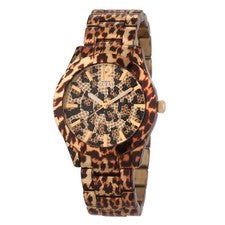 Reloj para mujer Guess tono dorado estampado leopardo 40 mm W0001L2