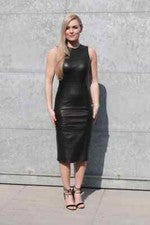 Mujeres Vestido de Celebridad Negro Diseñador Cóctel Bodycon Piel de Cordero Ropa de Club Cuero