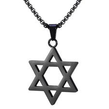 Collar Estrella Negra Colgante Hexagrama Judío Acero Inoxidable Unisex