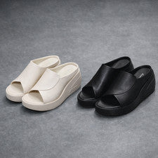 Sandalias de plataforma de cuña para mujer punta abierta suela gruesa verano sin cordones zapatos PU