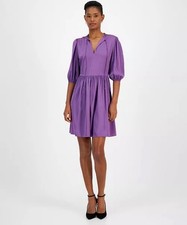 Vestido para mujer BOSS Dorena color liso manga codo línea A púrpura ¡talla grande!