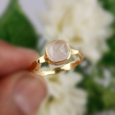 Anillo de cuarzo rosa enchapado en oro amarillo anillos apilables de cuarzo de plata de ley 925