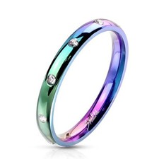 Anillo de mujer colorido circonita arco iris acero inoxidable LGBT Rainbow Pride anillo de pareja