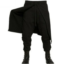 Hombres Gótico Negro Suelto Cortina Capas Pantalones Envolvente Falda Pantalón Punk Boho Moda