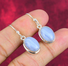 Pendientes de diseñador de plata de ley 925 hechos a mano con piedras preciosas de ágata de encaje azul joyería