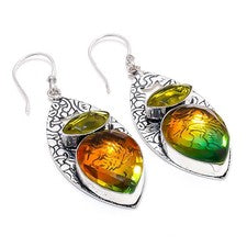 Turmalina bicolor, piedras preciosas de citrino 925 pendiente de joyería de p...