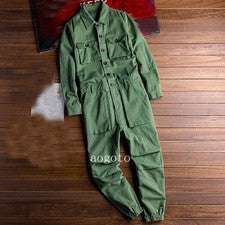 Verde Moda Retro Para hombres Bolsillo Algodón Mono Pantalones Mono Pantalones Mameluco