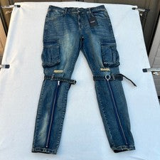 Pantalones de mezclilla cargo Hood Couture Paris para hombre azul envejecido talla 38