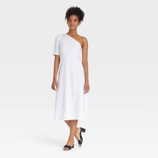 Vestido tejido para mujer manga codo un hombro - Who What Wear blanco talla XS