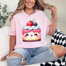 Linda camiseta de pastel de fresa para mujer hilada en anillo Kawaii comida postre regalo para ella
