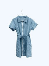 Damas Azul Denim Cremallera Camisa Vestido Talla S Primavera Verano Moda