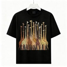 Camiseta Apilada Jirafa Rebaño Vida Silvestre Safari Gráfico De Colección Lavada Manga Corta