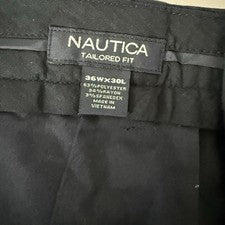 Pantalones de vestir Nautica para hombre calce a medida 36/30 azul marino con alfiler a rayas elásticos nuevos