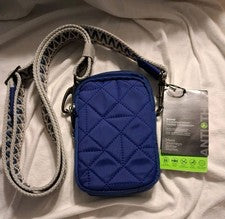 Bandolera Travelon Antirrobo BOHO Acolchada 2 Compartimentos Teléfono Azul Nueva con Etiquetas