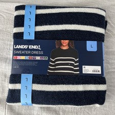 Vestido suéter tejido manga larga a rayas azules Lands' End para mujer grande 12-14 NUEVO