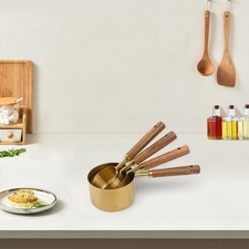 Juego de cuchara medidora de mango de madera accesorios de cocina vaso medidor antideslizante