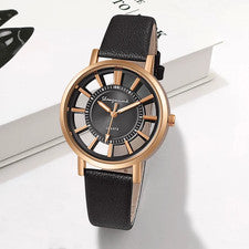 Reloj de mujer nuevo reloj de pulsera Watsch cuarzo reloj cuero negro oro rosa base visual analógico