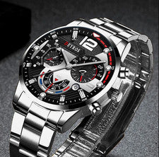 Fashion Mens Watches Luxury Stainless Steel Quartz Wristwatch Calendar IE