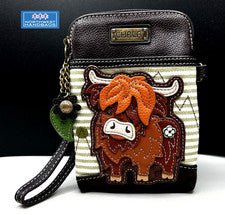 BOLSO BANDOLERA BOLSO HIGHLAND COW FARM WESTERN PARA TELÉFONO CELULAR RAYAS VERDES CHALA