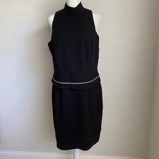 Vestido de cóctel Jones New York para mujer 12 negro con pedrería cuello falso