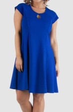 Vestido para mujer 24seven Comfort Apparel azul cuello redondo ojo de cerradura talla grande 1X