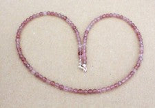 Cadena de piedras preciosas de cuarzo fresa facetado - 4 mm, aprox. 45 cm, plata 925 (HS-20)