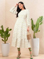 Vestido para mujer Shein blanco línea A talla XS floral mangas largas linterna dobladillo con volantes