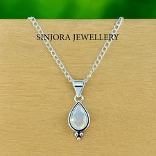 Colgante hecho a mano de plata de ley 925 con piedras preciosas de opalita de 18""