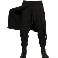 Hombres Gótico Negro Suelto Cortina Capas Pantalones Envolvente Falda Pantalón Punk Boho Moda