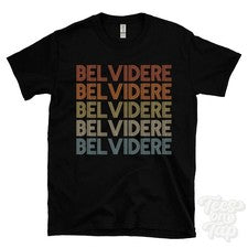 CAMISETA BELVIDERE ESTILO RETRO REPETIDO Hombre y Mujer Reino Unido Lugar Nombre Regalo