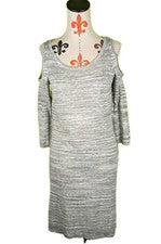 NUEVO CON ETIQUETAS $50 FEVER Mujer S Ligero Tejido Cuello Redondo 3/4 Frío Slv Camisa Vestido Gris