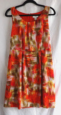 Mini Vestido Ann Taylor Loft Para Mujer Naranja Multicolor Sin Mangas Cremallera Trasera Talla 2