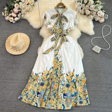 Maxi Vestido de Verano Moda Pasarela Para Mujer Manga Voladora Pecho Único m-xxl