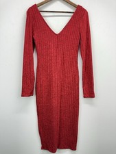 Vestido midi rojo manga larga cuello en V de moda Nova talla grande para mujer nuevo con etiquetas