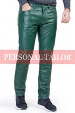 Pantalones de mezclilla de cuero real verde genuino para hombre estilo 5 bolsillos pantalones de moto