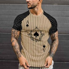 Camiseta Hombre Moda As De Picas De Póquer Raya Negro Marrón Raglán Camiseta Top