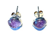 Pendientes cabujones piedras preciosas fluorita plata auténtica 925