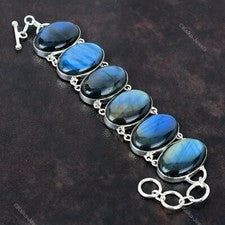 Pulsera ajustable de cadena de piedras preciosas de labradorita natural de plata 925 para mujer