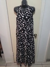 Beu Moda Talla Pequeña Mujer Vestido Largo Blanco y Negro