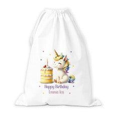 Saco de cumpleaños personalizado unicornio, saco de regalo, bolsa con cordón. Personalizado, cualquier edad