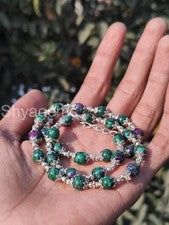 Collar con cuentas de zoisita de rubí natural | Piedras preciosas redondas lisas de 8 mm