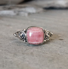 Hermoso anillo de piedras preciosas de rodocrosita de plata de ley 925 hecho a mano MK*
