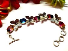 Brazalete de joyería de plata de ley 925 hecho a mano con piedras preciosas multicolores talla 7-8""
