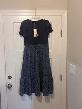 Maxi Vestido Para Mujer Talla Grande Azul Tejido Top Floral Parte Inferior Cottage Modesto