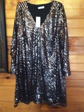 Vestido para mujer City Chic negro plateado lentejuelas cuello en V manga larga forrado forrado nuevo con etiquetas