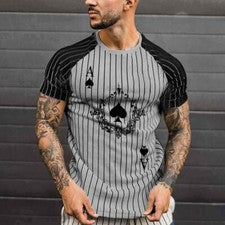 Hombres Camiseta Moda Ace of Spades Poker Rayas Negro Gris Raglán Informal Camisetas